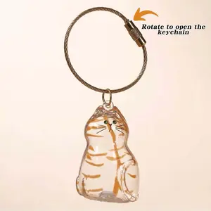 Adorable Clear Cat Fur Keepsake Charm - Portable Memorial Keychain for Pet Cat Lovers, Customizable Cat Hair Jewelry Gift halloween | Cute Creative Necklace decor
