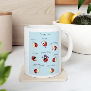 Ladybug Mood Chart Printed Ceramic Mug - 11oz Reusable Glossy Drinkware for Coffee, Drink Use