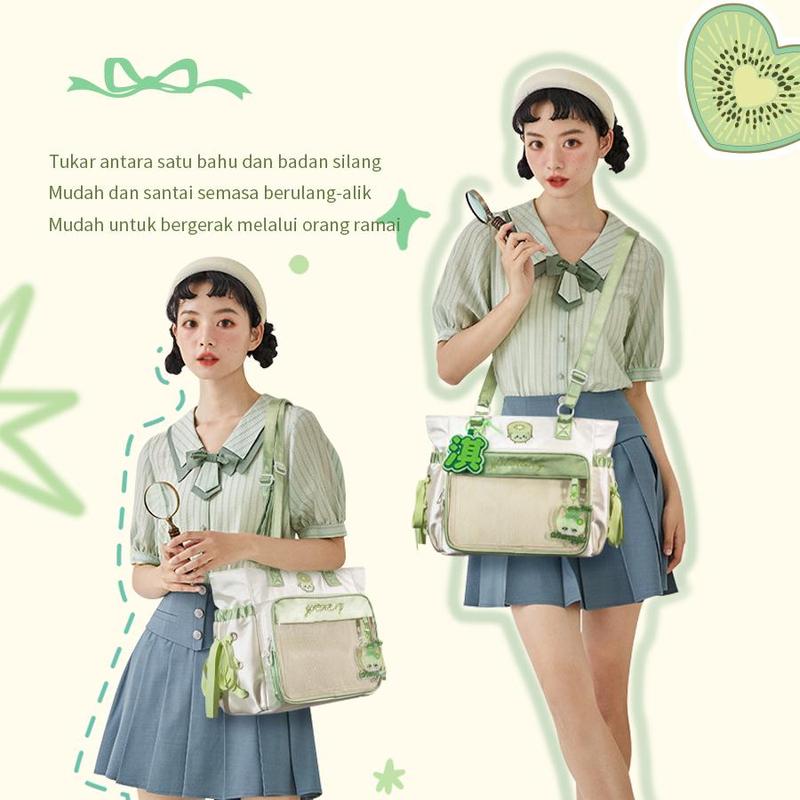 [Valentine's Day Gift] THE JUNCO Kiwi College Style Clear Barclay Ita Bag: A Large Capacity Double Shoulder Handbag for Students Also a Versatile Sling Bag for Women‘s, Perfect as a Shoulder Bags Woman and a Tote Bag for Gift