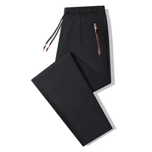 Men’s Summer Ice Silk Casual Pants – Lightweight, Breathable, Quick-Dry Athletic Trousers with Straight Cut, Stretch Fabric, and Zippered Pockets