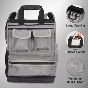 Heavy Duty Hard Bottom Tool Backpack, Water Resistant Oxford Work Tool Bag, Reflective Strip Design, Multi-Pocket Large Capacity Tool Organizer Backpack for Construction Electrician Men Work Gear