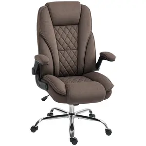 HOMCOM High Back Office Chair, Executive Desk Chair with Swivel Wheels, Flip-up Armrest, Adjustable Height, Modern Diamond Fabric Computer Chair for Home Office, Charcoal Gray
