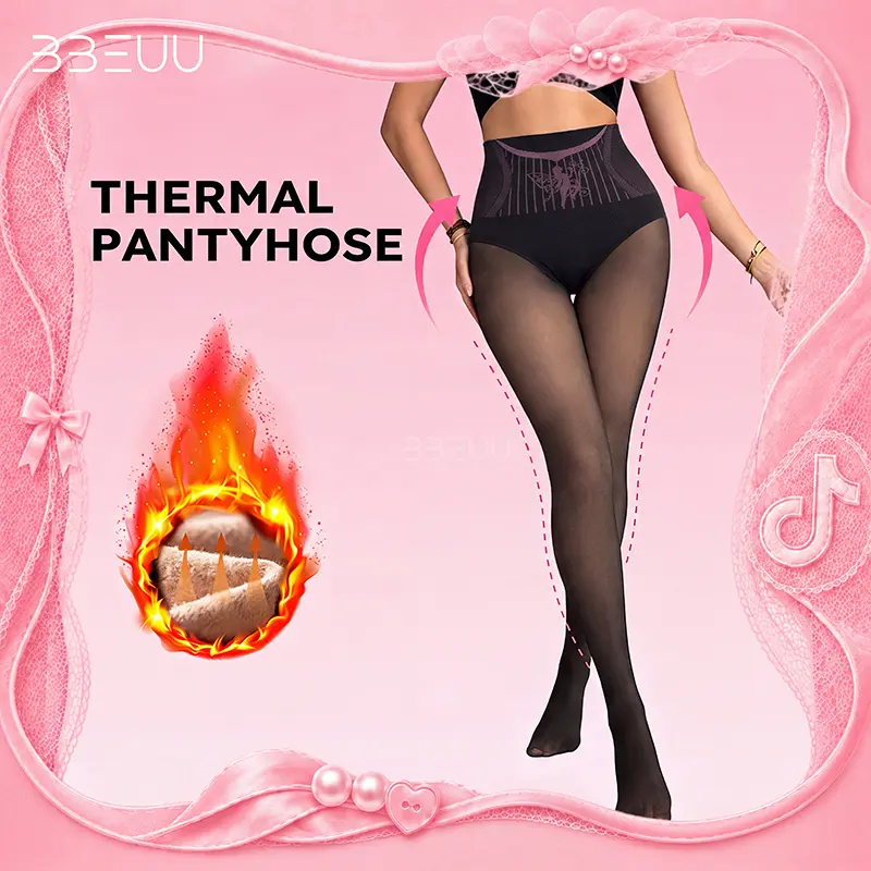 BBEUU Women's Fleece-Lined Tummy Control Tights - High-Waisted, Thermal, Fake Translucent, Footed, Warm Legging Pants Womenswear