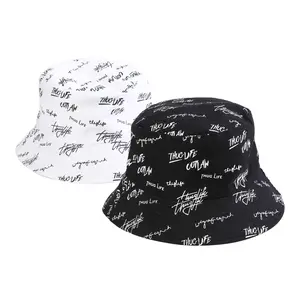 AWAYTR Unisex Double-Sided Fisherman Hat Summer General Sun Hat Trendy Letter Printing Wide Basin Hat Hip Hop Bucket Hat Outdoor