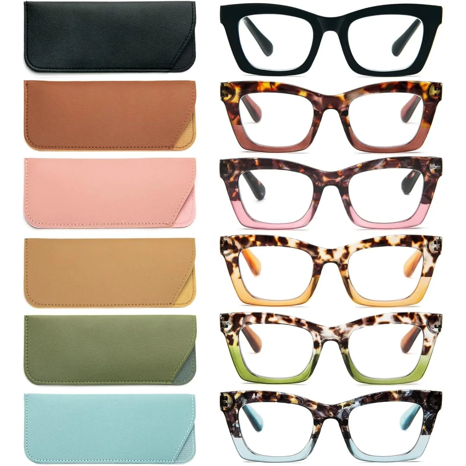 Women's M1-6 Pack Oprah-Style Square Eyed Glasses - Blue Light Blocking Lens, UV400 Shield, Spring Hinges, Flexible Spring Hinges, Lightweight Frames, Cute Square Computer Readers for Daily Use