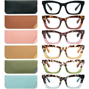 6 Pack Oprah Style Reading Glasses for Women Blue Light Blocking, Cute Square Computer Readers with Spring Hinge