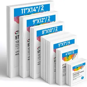 14 Pcs Muti Pack Stretched Blank Painting Canvas for Acrylic Oil, Art Supplies for Artists Adults, 4x4 4x6 5x7 8x10 9x12 11x14 Set of 14