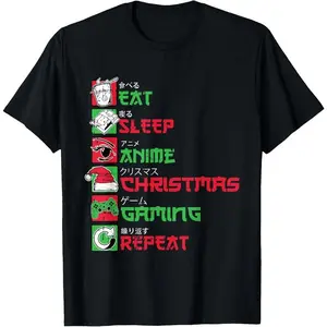Eat Sleep Anime Gaming Christmas Pajama X-Mas Holiday Gamer T-Shirt