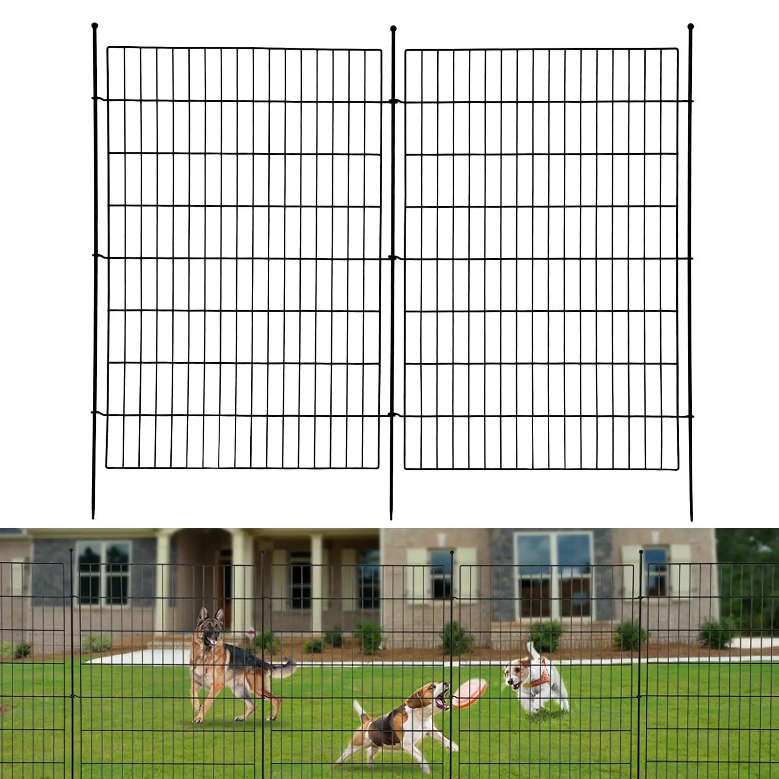 GARVEE Decorative Garden Fence,10 Panels No Dig Decorative Fence for Outdoor,Yard, Patio,40 in(H) X 24 ft(L) Animal Barrier Rustproof Metal Wire Panel,Temporary Dog Fencing- Horizontal