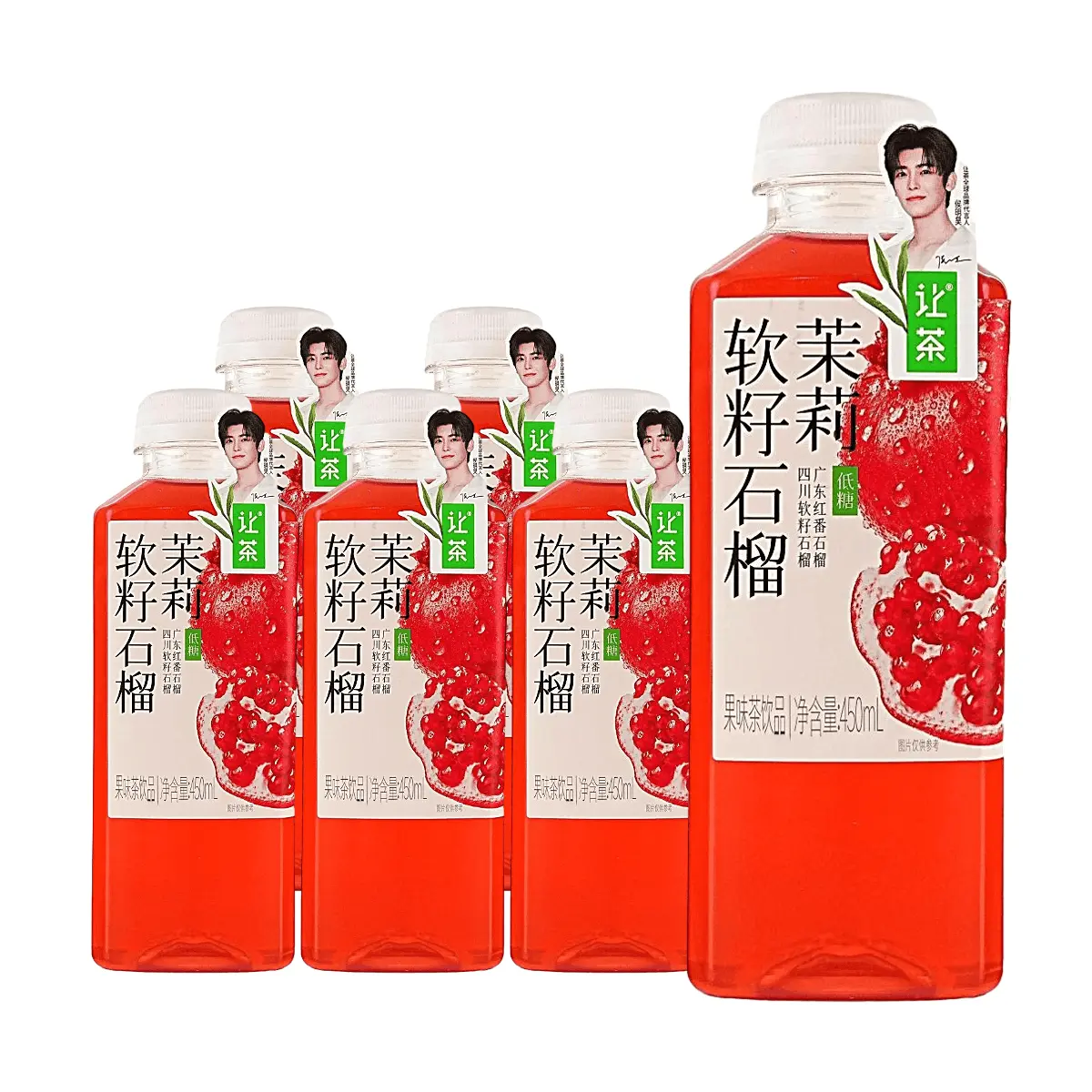 RC Soft Pomegranate Jasmine Low Sugar Flavored Tea Drink 450ml x 6 Pack - Refreshing Fruit Tea Beverage