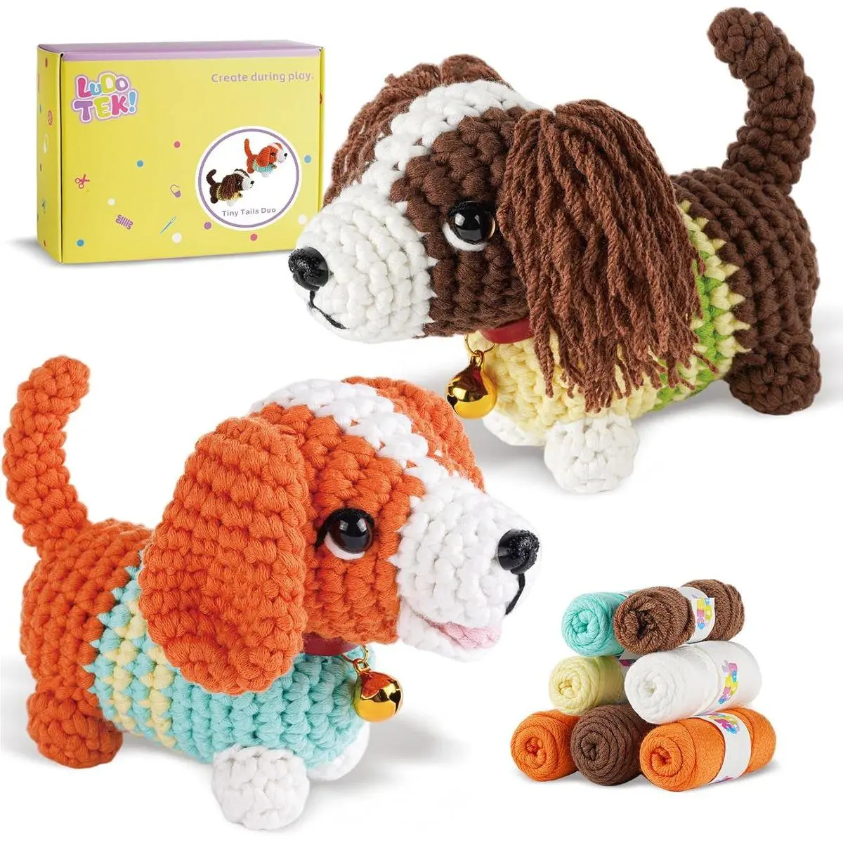 Crochet Kit for Beginners, Crochet Animal Kits,Crocheting Kit for Starters with Step-by-Step Video Tutorials, Beginner Crochet Kits for Adults(2 Pack Dog)