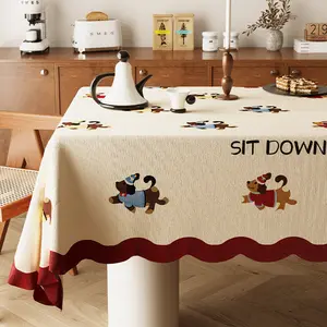 Dopamine Tablecloth Cream Style Fabric High-End Light Luxury Living Room Coffee Table Home Desktop Protection Pad Cover Ugly Cloth with Cartoon Design Playful Dogs SIT DOWN