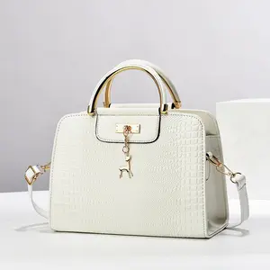 Crocodile Pattern Crossbody Bag for Women Medium Capacity Leather Handbag for Women with Top-Handle with Deer Charm