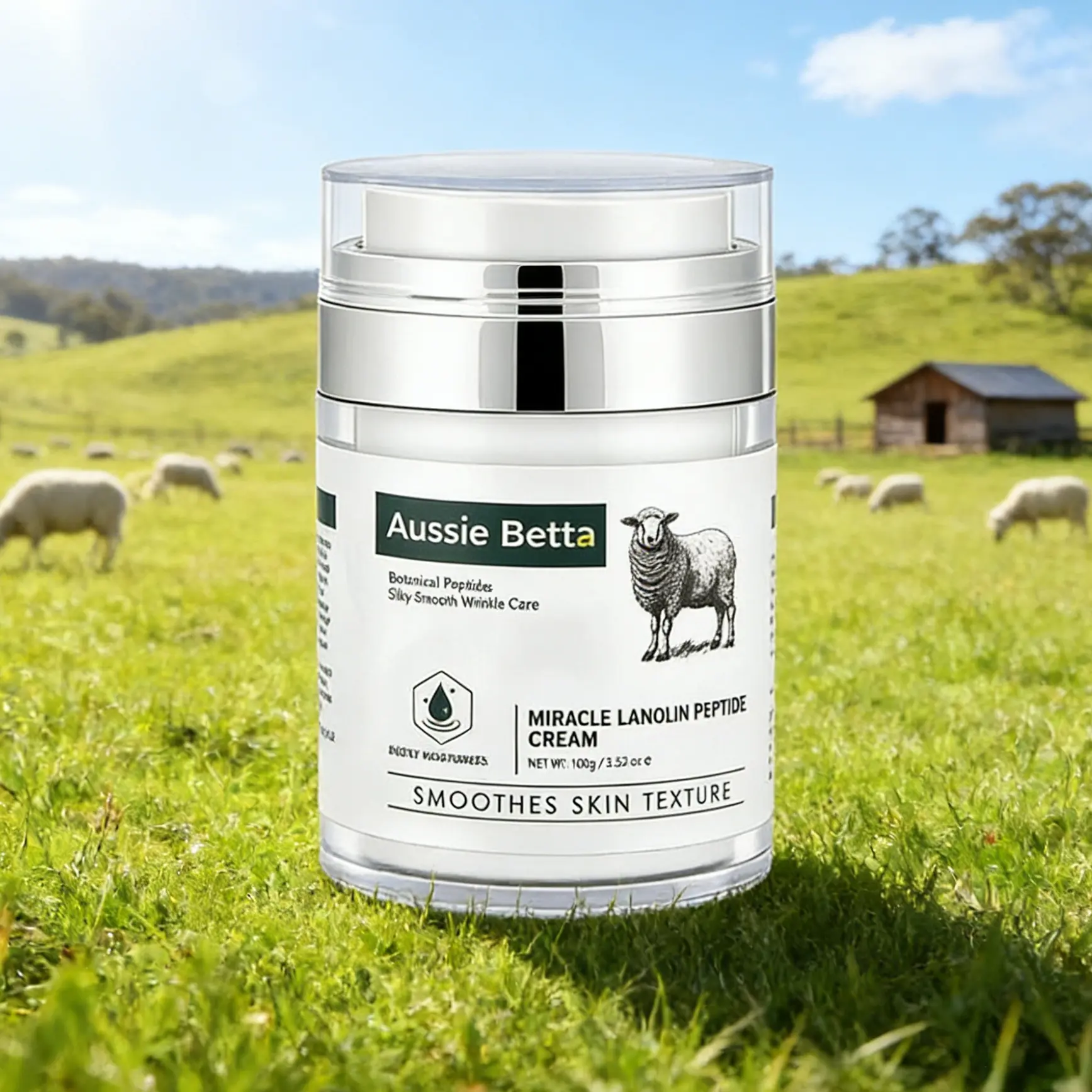 Aussie Betta Miracle Lanolin Peptide Cream Anti-Aging Moisturizer with Shea Butter Multi-Peptide Complex Retinol Adenosine for Firming Wrinkle Repair Deep Hydration Sensitive Skin - Hydrate