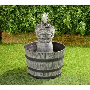 Bernini Rustic Whiskey Barrel Fountain - No Wiring Required, Tranquil Sound, Easy Installation, 11.7"H x 7.7"Diam, Imported Water Feature