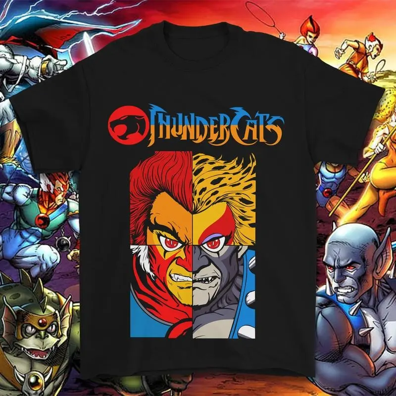 Vintage 80s Cartoon Thundercats Graphic Tee Retro Character Grid Print Shirt Oversized Streetwear Unisex T-Shirt