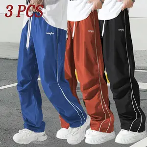 Men's Summer Loose Casual Pants Straight Leg, Everyday Lightweight Comfortable White Side Stripe Casual Pants, Woven Non-Stretch Outdoor Hiking Jogger Trousers, Men's Long Pants, 100% Polyester Machine Washable Men's Trousers#SummerVibes