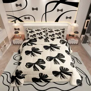 Bow Bedding Set,Black Bow Tie Bedding Comforter Sets for Kids Teen Adults,Watercolor Bowknot Comforter Set,Black White Simple Decor Bed Duvet Set