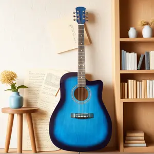 Blue 41-inch Dreadnought Acoustic Guitar Full-size Basswood Body Right-hand 20 Frets Gig Bag Tuner Wrench Sling Strap for Beginners