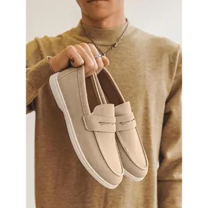 Men’s casual suede penny loafers — fashionable slip-on shoes for daily wear; stylish and versatile slip-on shoes for business; boys’ slip-on shoes