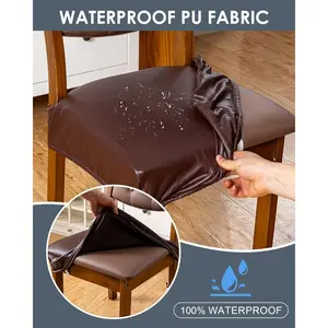 Dining Chair Covers, Waterproof PU Leather Dining Seat Covers Stretch Wipeable Dining Room Seat Cover Kitchen Chair Slipcover Protector (Rear-Covered Design, Chocolate)