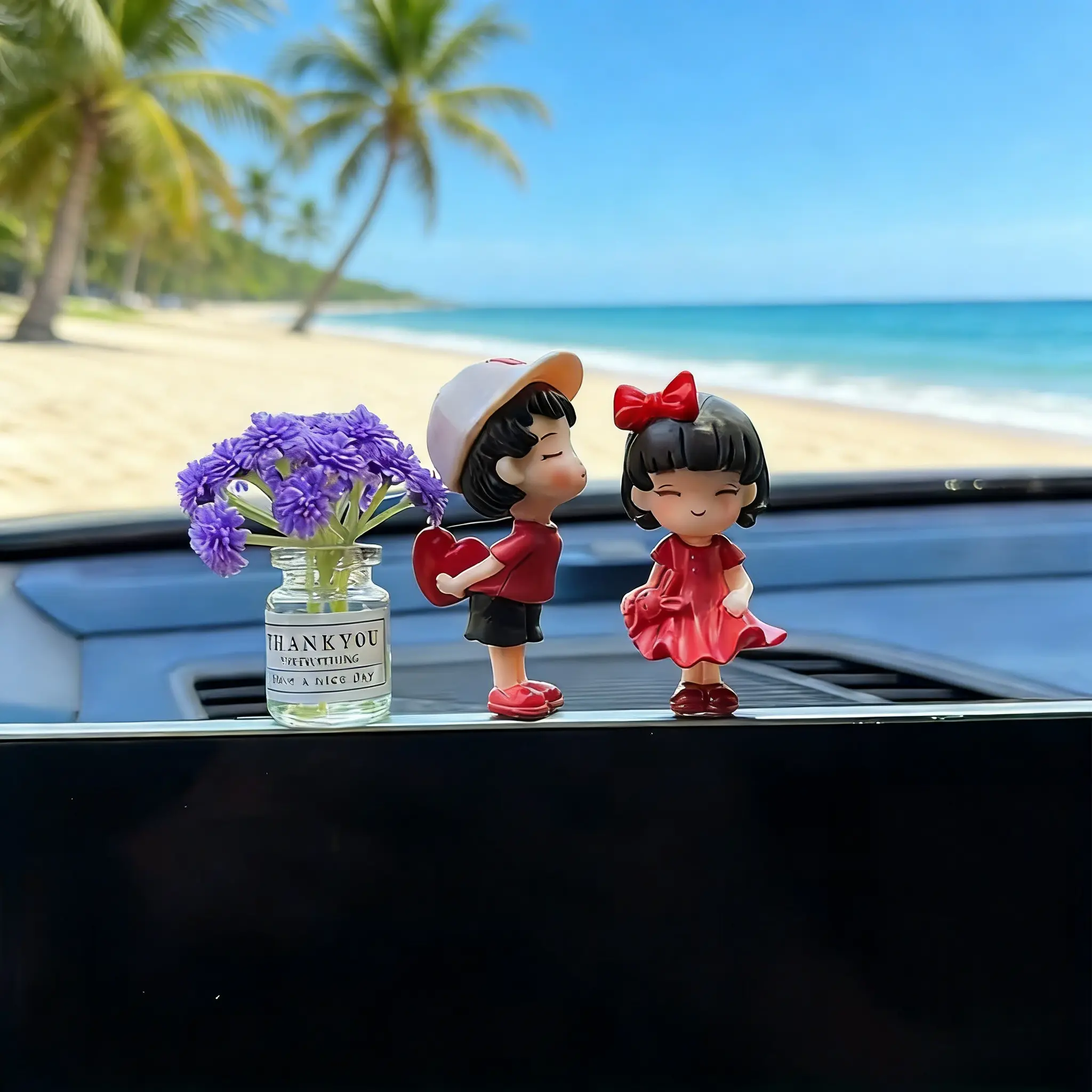 3PCS Cute Couple Car Ornament - Viral Accessories For Car Perfect for TikTok Shop Advent & Birthday Valentine's Day Gift of Sweet Commitment Natural Materials Safe Durable Easy Fixing