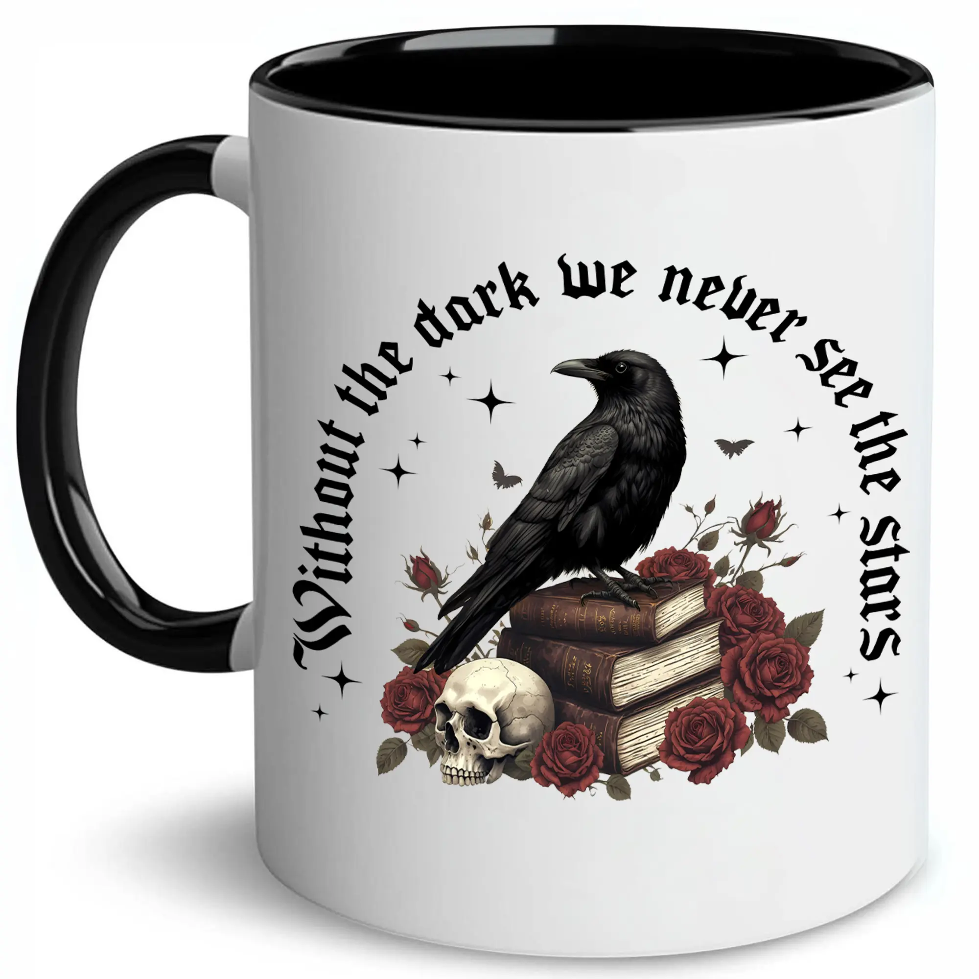 Retro Without The Dark We Never See The Stars Mug, Funny Teacher Mugs, Cool Raven Cup, Gift for Book Lovers, Literature Ceramic Coffee 11Oz 15Oz Mug