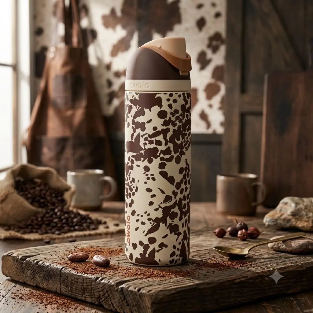 Owala FreeSip 24oz Extreme-Cold Vacuum Flask, Limited Rare Edition Cowgirl Core Western Pattern Matte Stainless Steel Sports Gym Bottle