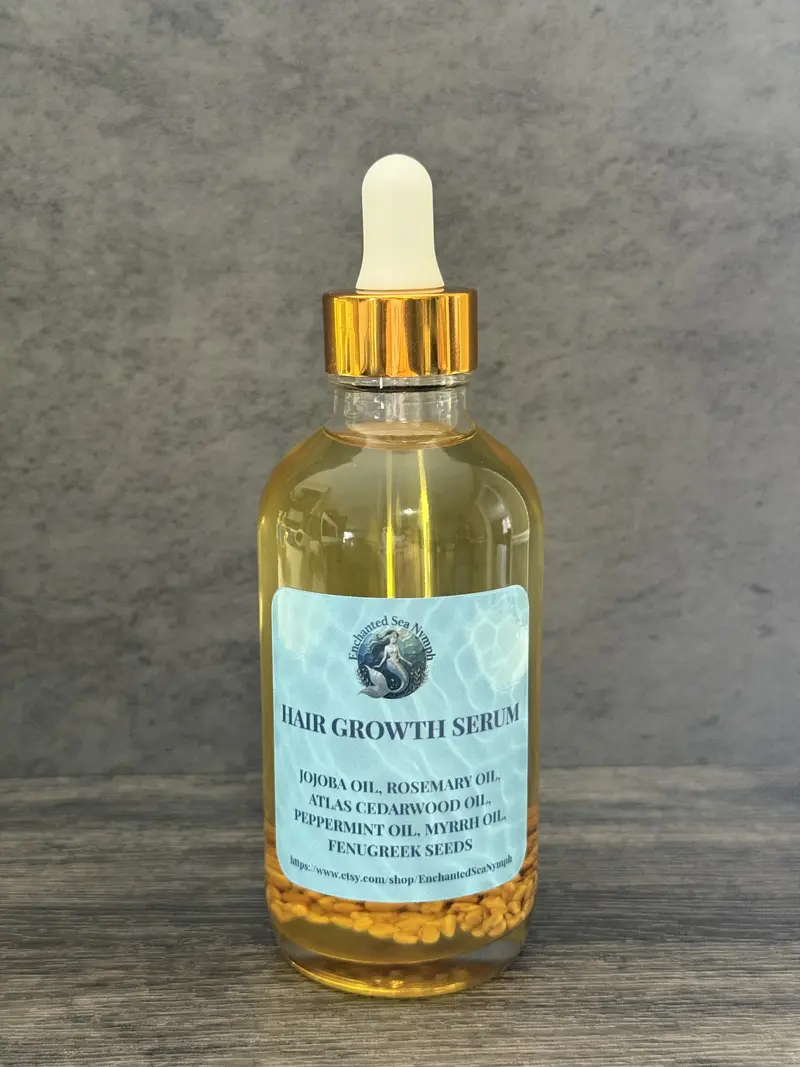 Enchanted Sea Nymph Hair Growth Serum 2 oz - Botanical Natural Hair Strengthening Treatment with Jojoba Peppermint Fenugreek Rosemary Myrrh Atlas Cedar Wood