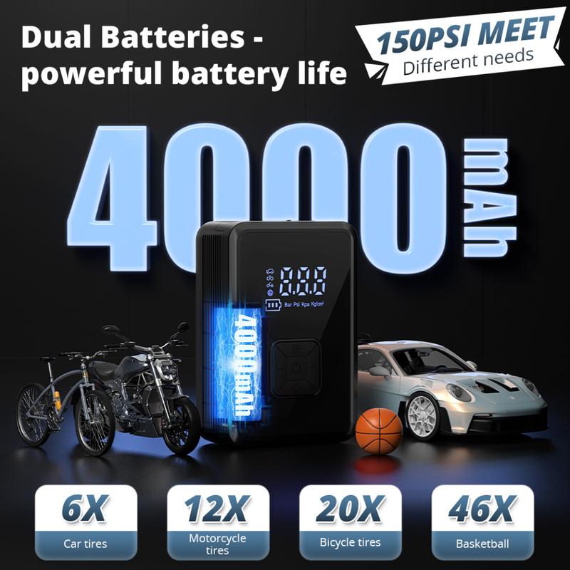 Oasser Fast Wireless Tire Inflator, Mini Portable High-Pressure Car Air Compressor 150 PSI, USB-C Rechargeable, Auto Stop Modes, Long Lasting Battery