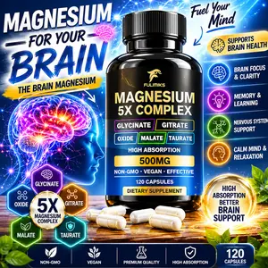 FULIMIKS Magnesium 5X Complex 500mg, High Absorption Magnesium Supplement with Glycinate, Citrate, Malate, Taurate & Oxide, Vegan Chelated Magnesium for Sleep, Muscle, Nerve & Heart Health, 120 Capsules