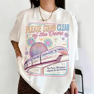 Comfort Colors Please Stand Clear Of The Doors Shirt, Retro Monorail Tee, Magic Family Trip Outfit, Funny Theme Park Vacation, Oversized Top