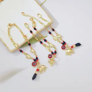 14K Real Gold Plated Elephant Evil Eye Bracelet Jewelry Adjustable Hypoallergenic Bohemian Style Anklet