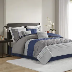 7 Piece Color Block Stripe Comforter Set with Throw Pillows, Jenson