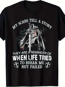 NEW LIMITED Knight Templar Christian Warrior My Scars Tell A Story T-Shirt| S-3XL, Same Style for Men and Women,  Summer, Short-Sleeved, Printed, Pure 220G, Crew Neck, All-Season, Vintage Style, Regular Fit