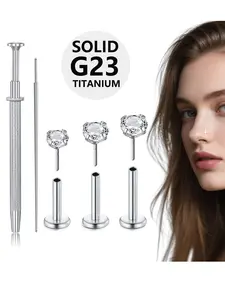 Titanium Tragus Piercing Jewelry Set, 20/18/16 Gauge Helix Cartilage Earrings for Women, Threadless Flat Back Lip Nose Studs Push in  Conch Tragus Earring Studs Second Hole Earrings 6-8mm with Taper Insertion Changing Tool