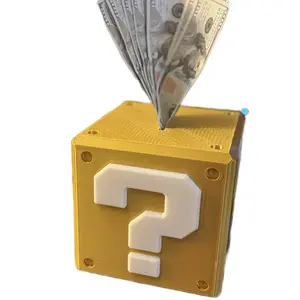 Golden Mystery Block Piggy Bank 3D Print Gamer Decor & Gift with Question Mark Design Decoration Room