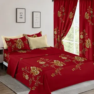 Red Floral Bedding Set with Matching Curtains and Pillows for a Vibrant Bedroom Decor - Bold Floral Design, Cohesive Look, Fresh Aesthetic