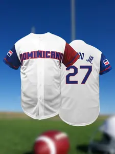Men's Dominican Republic #27 Embroidered Baseball Jersey, Breathable Sportswear Button Down Shirt Fan Apparel