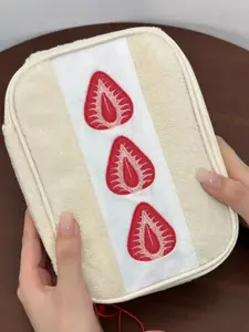 Strawberry Square Makeup Bag Pencil Case, Unique Sandwich Makeup Bag High Aesthetic Student Stationery Cosmetic Storage Bag Cosmetic Pouch