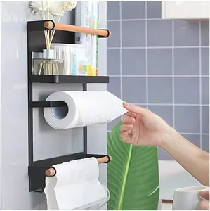 Magnetic Spice Rack for Refrigerator with Magnetic Paper Towel Holder Black Finish Versatile Kitchen Organizer & Storage Solution