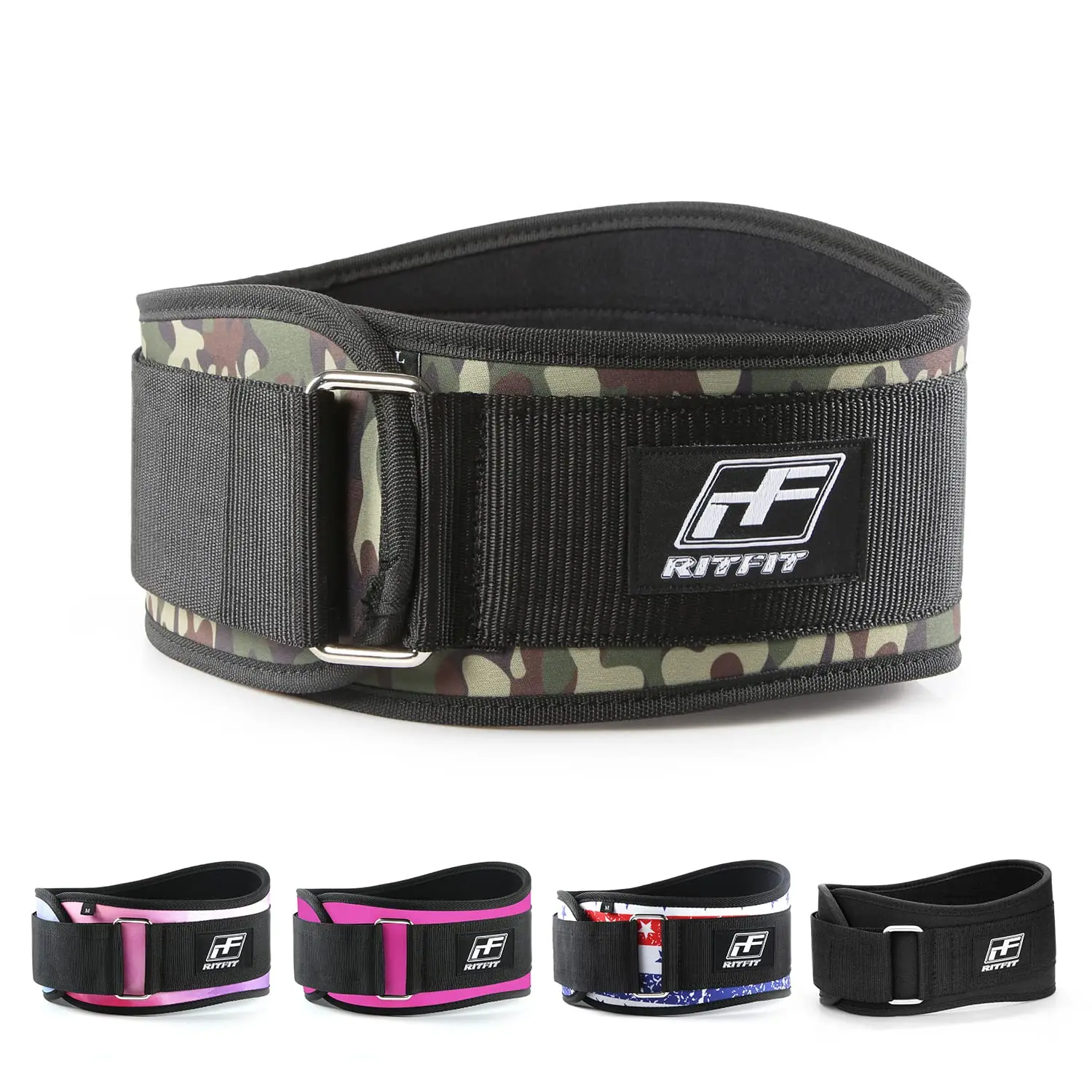 RITFIT Unisex 6-in Weight Lifting Belt - Ergonomically Designed Home Workout Equipment - Lower Back Support for Squats, Deadlifts - Black, Camouflage, Resistance Training, Torque Ring, Improve Conditioning, 6" Width