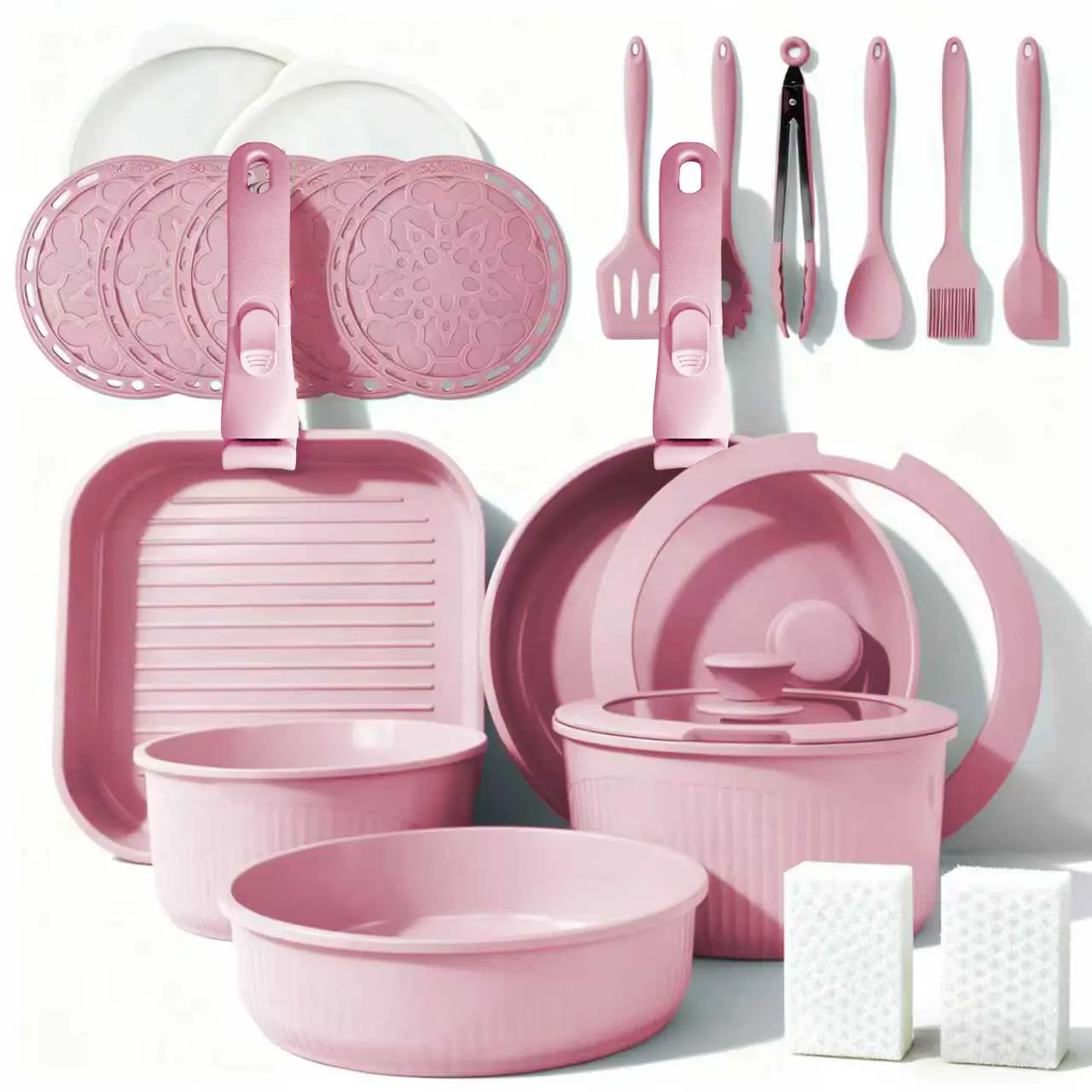 24pcs Non-Stick Pots and Pans Set with Detachable Handle Oven Safe Stackable RV Kitchen Cooking Set Modern Aluminum Dishwasher Safe Optimal Storage Design