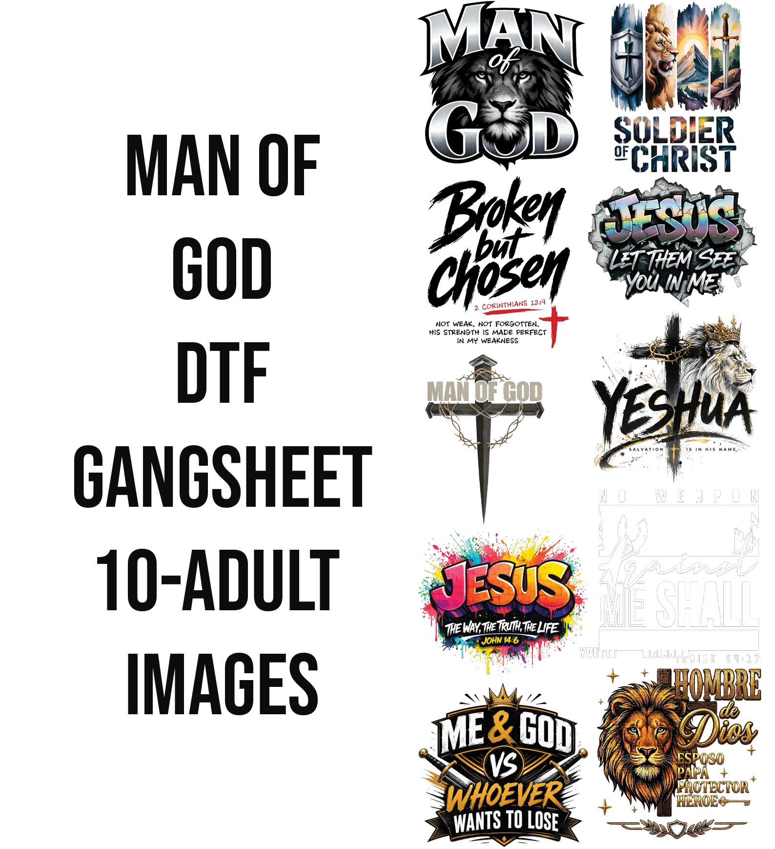 MAN OF GOD DTF Gangsheet, Specialty DIY Printmaking Accessory for Shirt Making