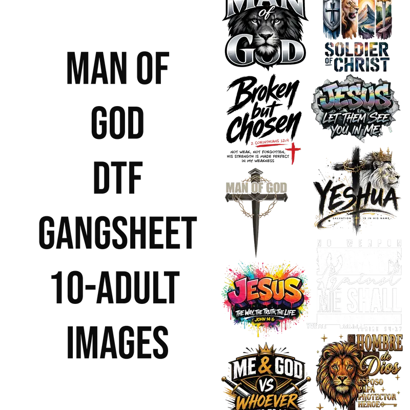 MAN OF GOD DTF Gangsheet, Specialty DIY Printmaking Accessory for Shirt Making