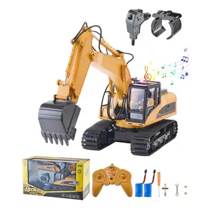 VEVOR 1:14 Scale RC Excavator Toy, 15-Channel 3-in-1 Remote Control Digger with Metal Shovel, Light & Sound, Full-Functional RC Construction Truck for Kids, 2 Batteries