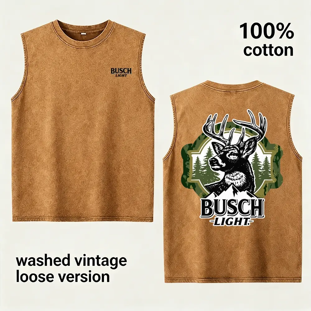 Vintage Washed Buck Deer Graphic Tank for Men 100% Cotton Oversized Sleeveless Muscle Shirt Deer Antler Forest Wildlife Hunting Tee Outdoor Adventure Streetwear Summer Graphic Top Hunter Gift