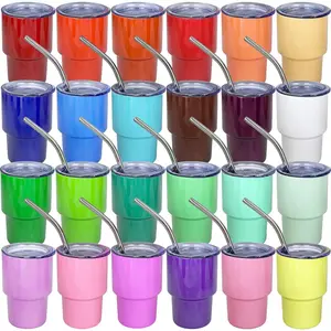 3oz Mini Tumbler Shot Glass with Straw and Lid, 24 Pack Stainless Steel Sublimation Shot Glasses for Wedding Party   Bar with Straw and Lid