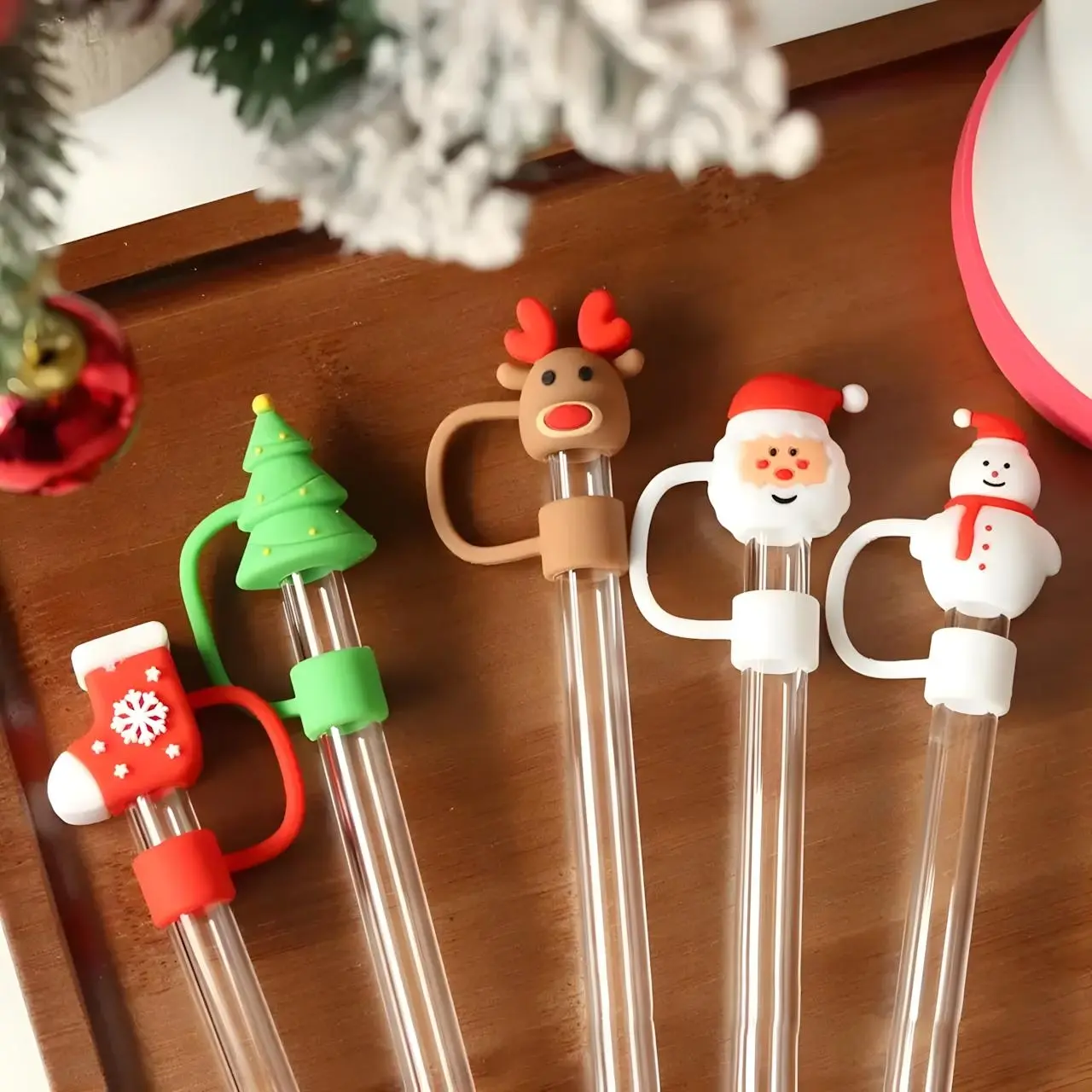 Christmas Straw Cap Set – Reusable Holiday Dust Covers for 9-10mm Straws, Sealed & Easy to Clean – Cute Xmas Drink Lid Accessories, Festive Tumbler Covers for Holiday Parties & Christmas Drinkware Decor