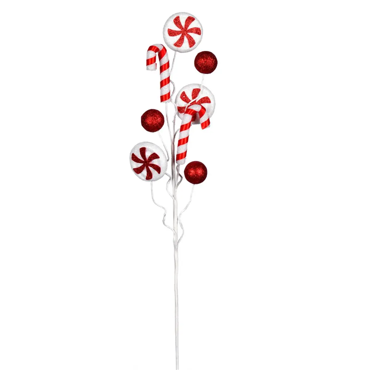 212 MAIN 6-Pack 20 in. Red & White Christmas Light Candy Cane Swirl Decor Spray - 12 in. Stem, Unique Design Ornaments for Indoor Household Room Decor, Swirls Accent Piece for All Ages, Indoors